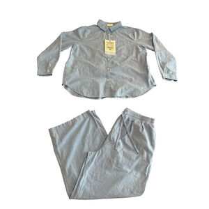 OKU Linen Button Shirt Pants 2 Piece Womens XXL Light Blue